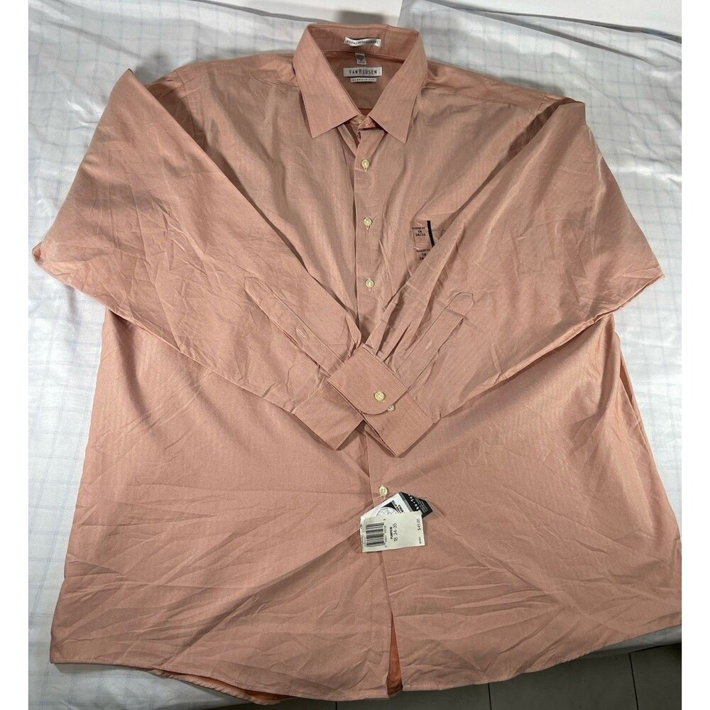 Van Heusen Men's Dress Shirt 18 34/35 Classic Fit Pumpkin Orange Herringbone NWT